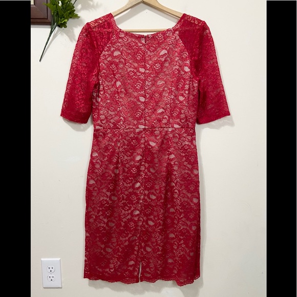 SOLD-----------Jax Women's Size 12 Red Lace Lined Knee Length Dress - Picture 3 of 14
